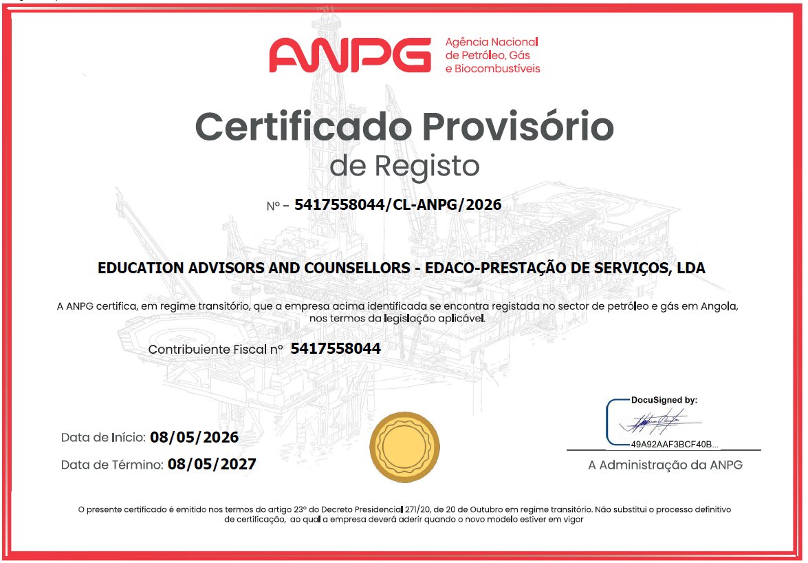 A EDACO É CERTIFICADA PARA PRESTAR SERVIÇOS NA INDÚSTRIA PETROLÍFERA